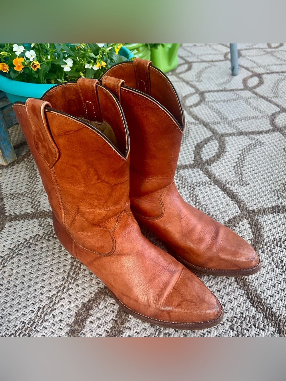 Vintage Frye Men’s 10M Made USA Cognac Leather Western Cowboy Boots